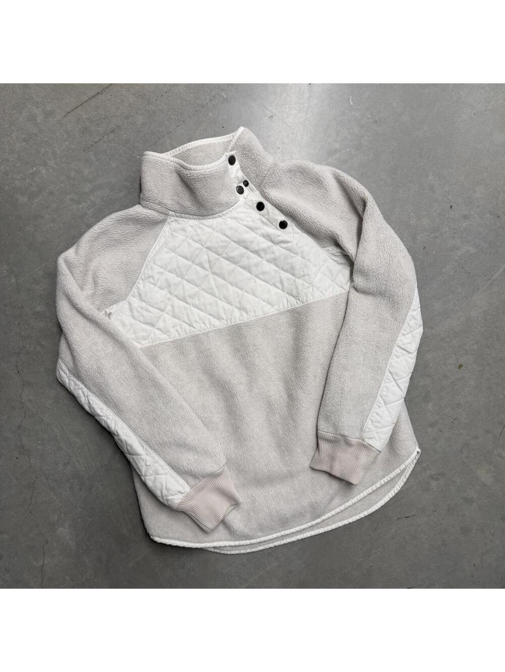 Abercrombie & Fitch Women’s XS Fleece Pullover Quilted Snap Neck Cream White